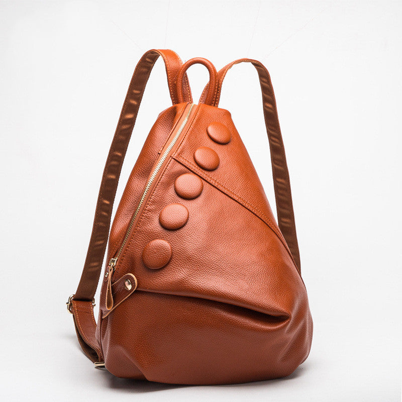 Women’s Genuine Leather Litchi Textured Backpack – Fashion Preppy Style School Bag for Teenage Girls