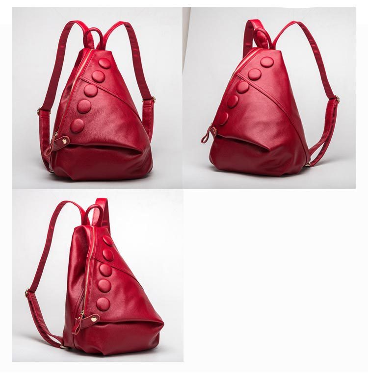 Women’s Genuine Leather Litchi Textured Backpack – Fashion Preppy Style School Bag for Teenage Girls