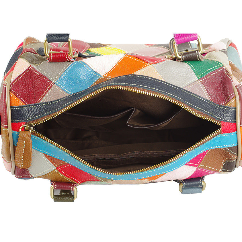 iPinee Women’s Genuine Cowhide Leather Handbag – Designer Plaid Messenger Bag with Color Contrast