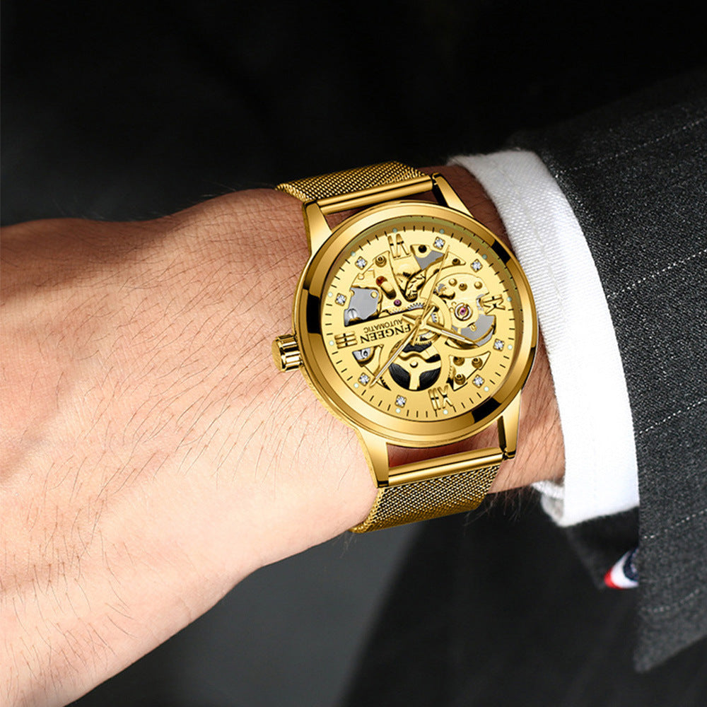 Fashion Luxury Mechanical Watch – Men’s Luminous Waterproof Business Wristwatch with Stainless Steel Band