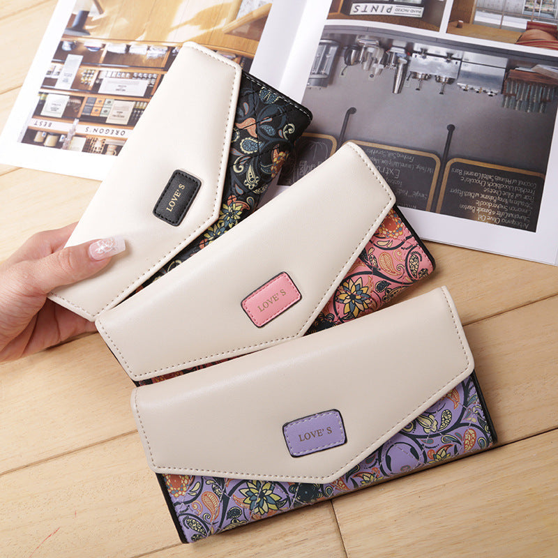 BIRDS Women’s Wallet – PU Leather Embroidered Flower Design, Korean Style Mid-Length Clutch