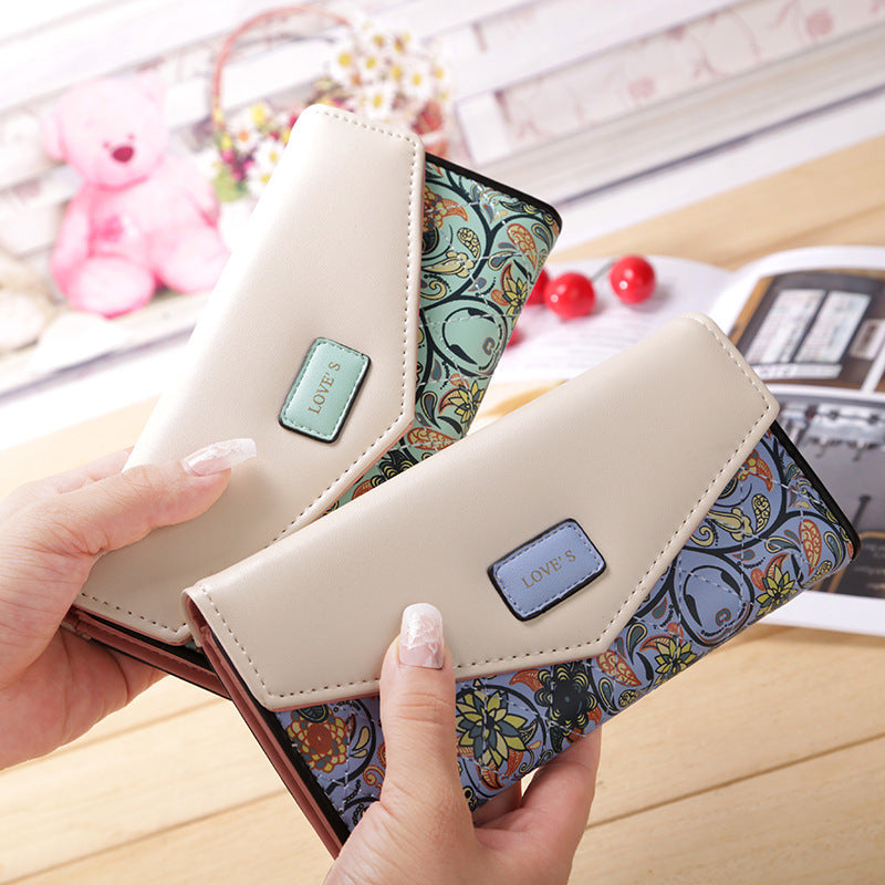 BIRDS Women’s Wallet – PU Leather Embroidered Flower Design, Korean Style Mid-Length Clutch