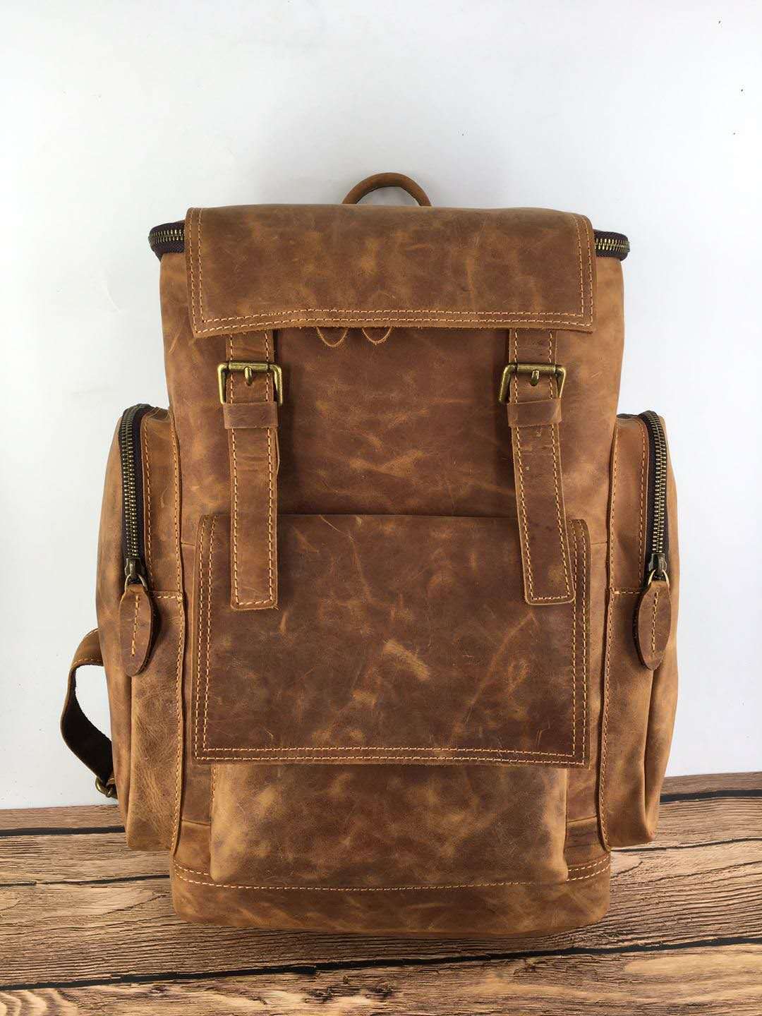 Retro Crazy Horse Leather Men’s Backpack – Large Capacity 15.6" Laptop Travel Bag, Genuine Cowhide Computer Backpack