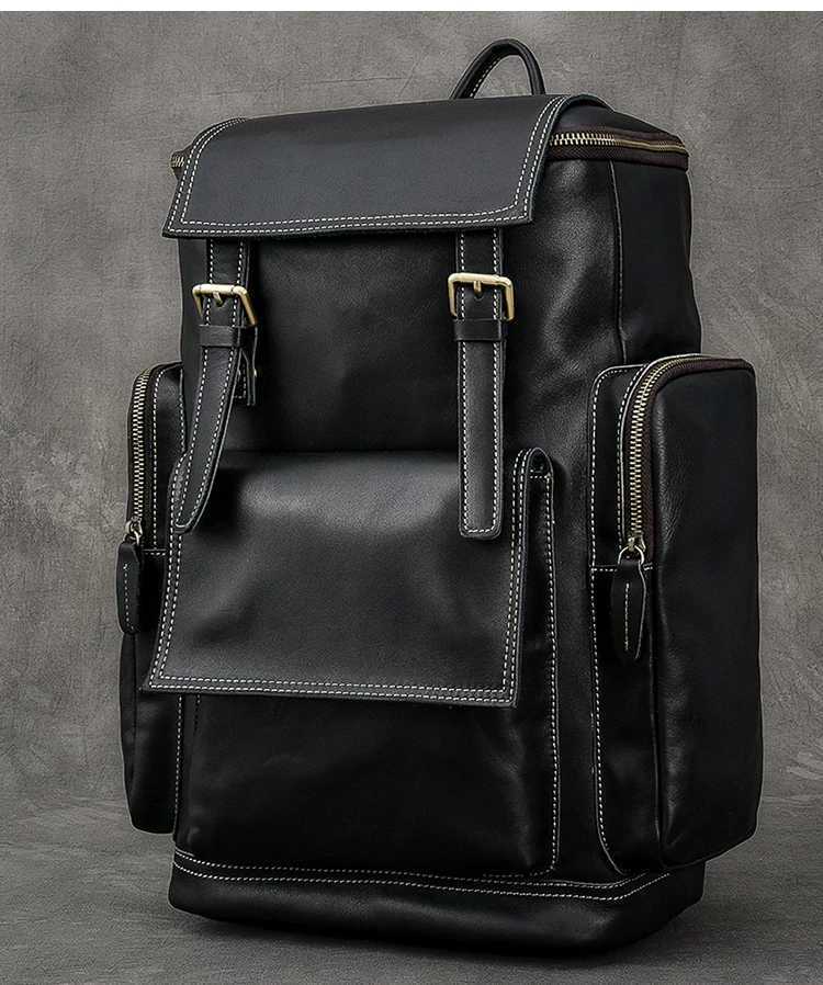 Retro Crazy Horse Leather Men’s Backpack – Large Capacity 15.6" Laptop Travel Bag, Genuine Cowhide Computer Backpack