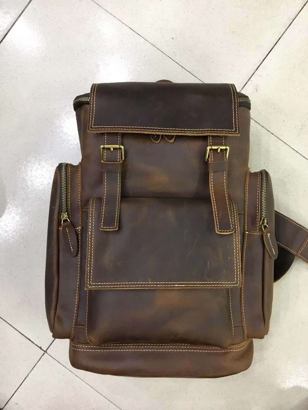 Retro Crazy Horse Leather Men’s Backpack – Large Capacity 15.6" Laptop Travel Bag, Genuine Cowhide Computer Backpack
