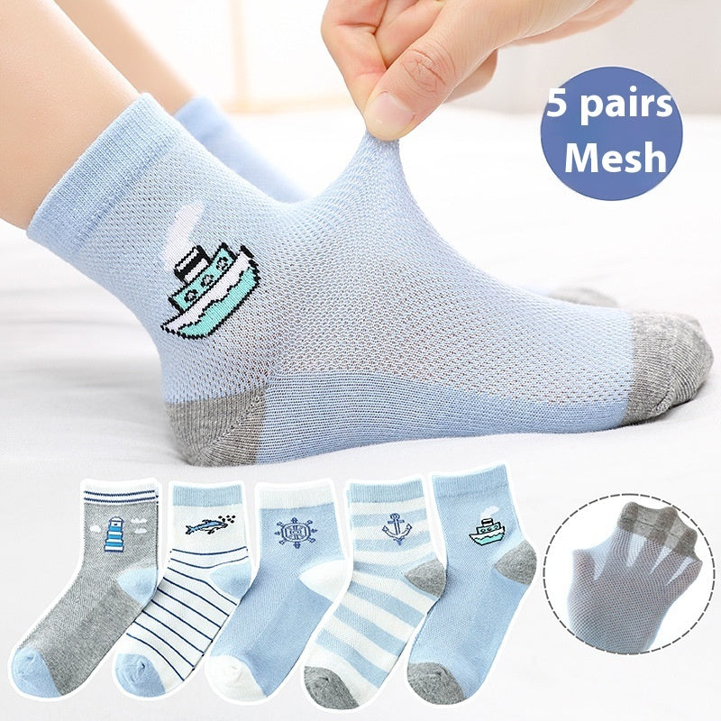 Children's Solid Color Short Socks – Cotton Thin Ankle Socks 5 Pairs for Boys & Girls