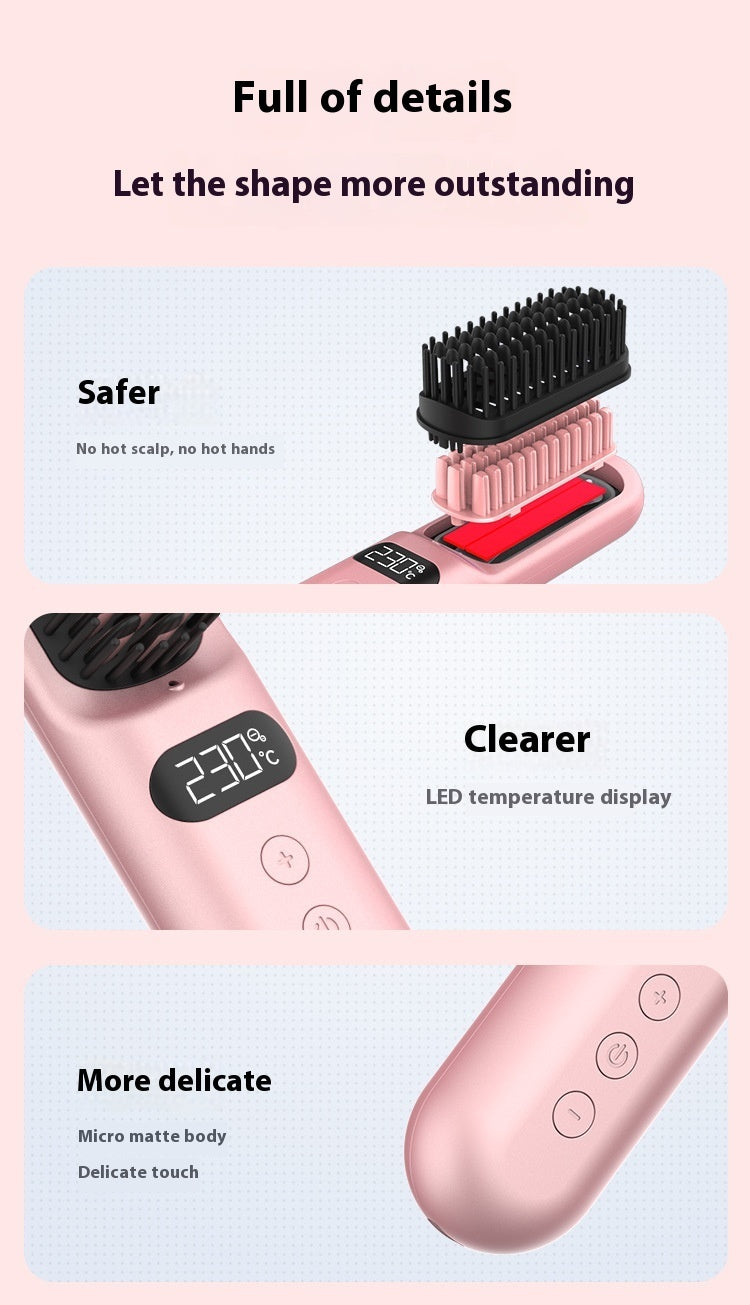 Portable Anion Straight Comb – Wireless Negative Ion Hair Straightener Brush for Students & Office Workers