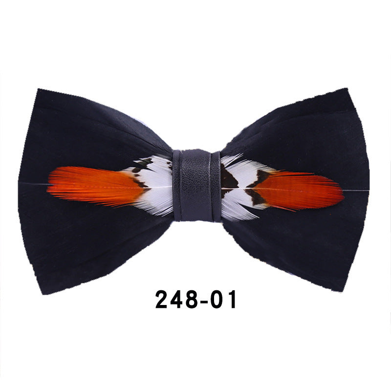 Handmade Feather Bow Tie – Unisex Color Matching Evening Bowtie with Optional Brooch & Gift Box