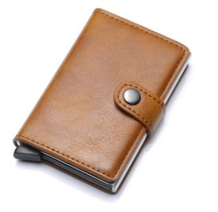 RFID Anti-Theft Vintage Wallet – PU Leather Card Holder with Aluminum Case & Pop-Up Design