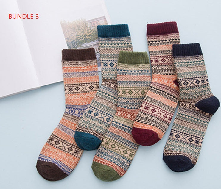Winter Warm Stripe Wool Socks – 5 Pairs Thick Casual Business Socks for Men