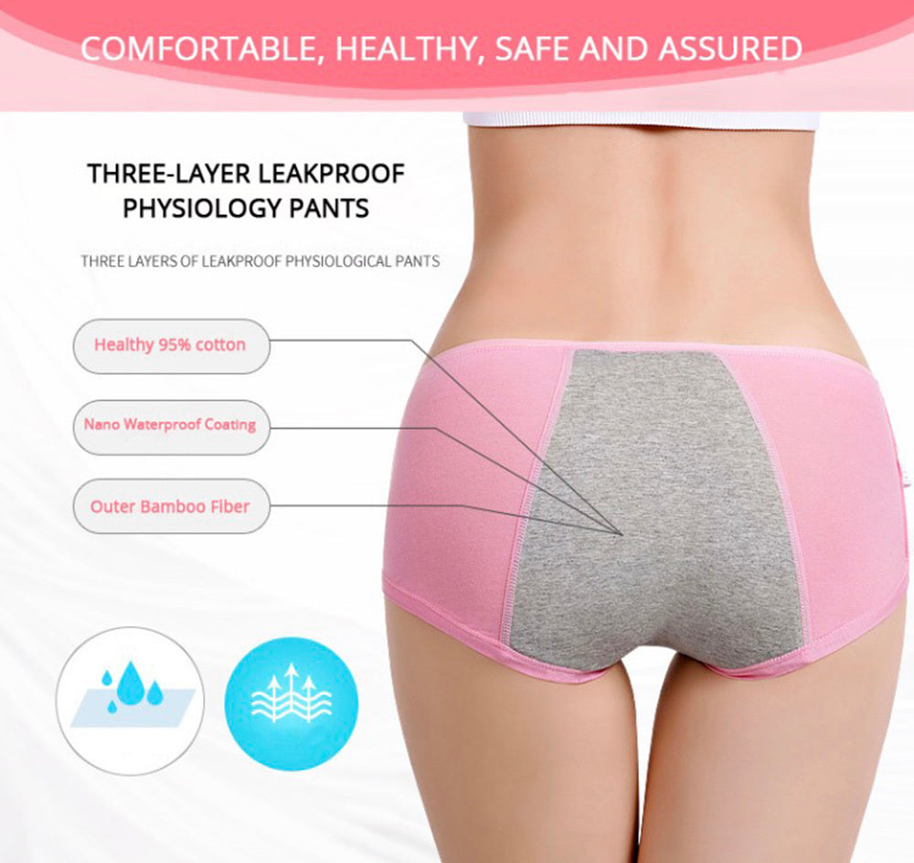 3Pcs Pack Cotton Menstrual Panties – Leakproof Period Underwear for Women