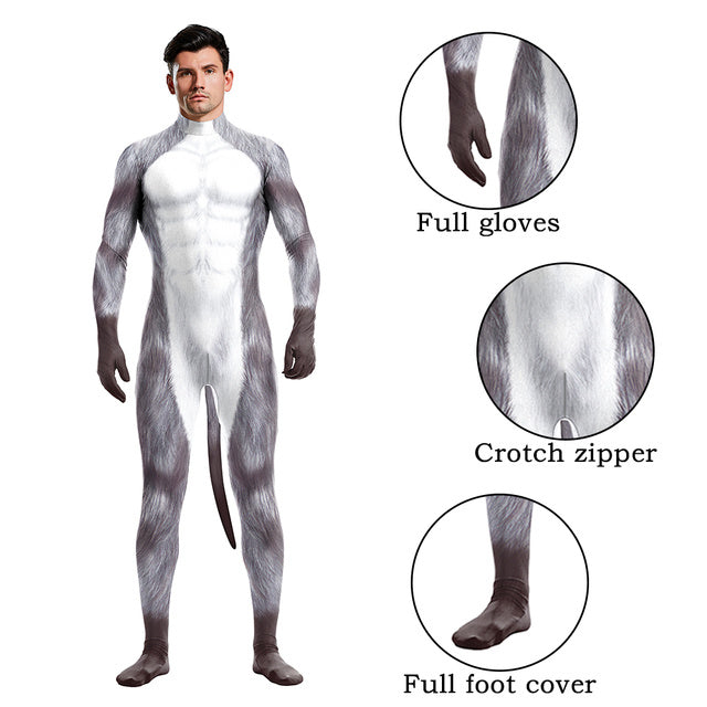 Halloween Husky Zentai Bodysuit with Tail – Animal Cosplay Costume