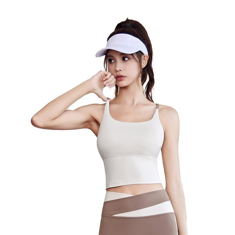 Summer Yoga Bra with Chest Pad – Fitness Vest Top with Fixed Straps & 3/4 Cup Support