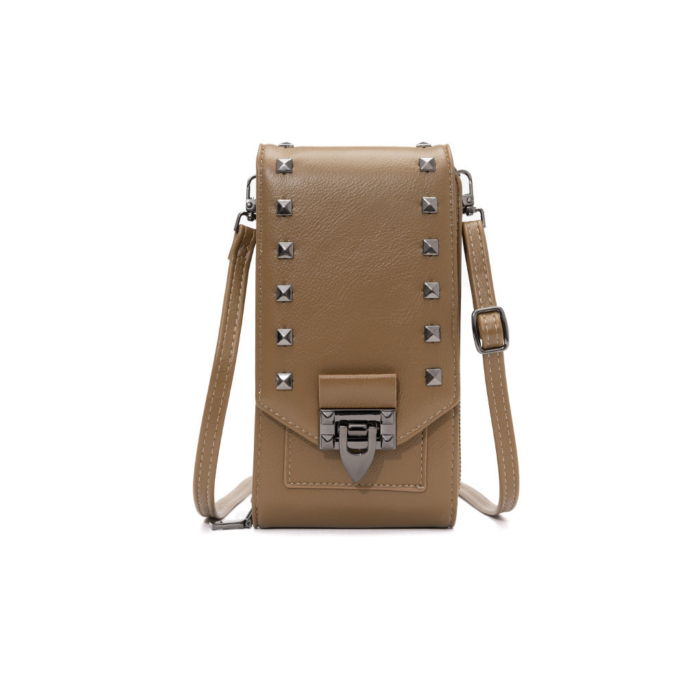 Women’s Rivet Design Crossbody Shoulder Bag – PU Leather Mobile Phone Handbag