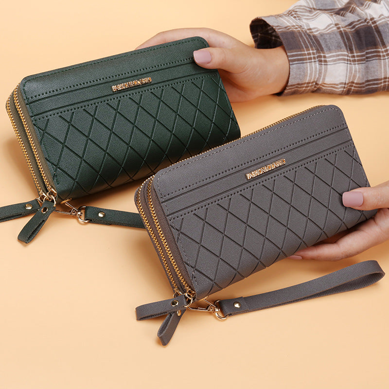Women’s Double Zipper Long Wallet – Multi Card Slots PU Leather Purse