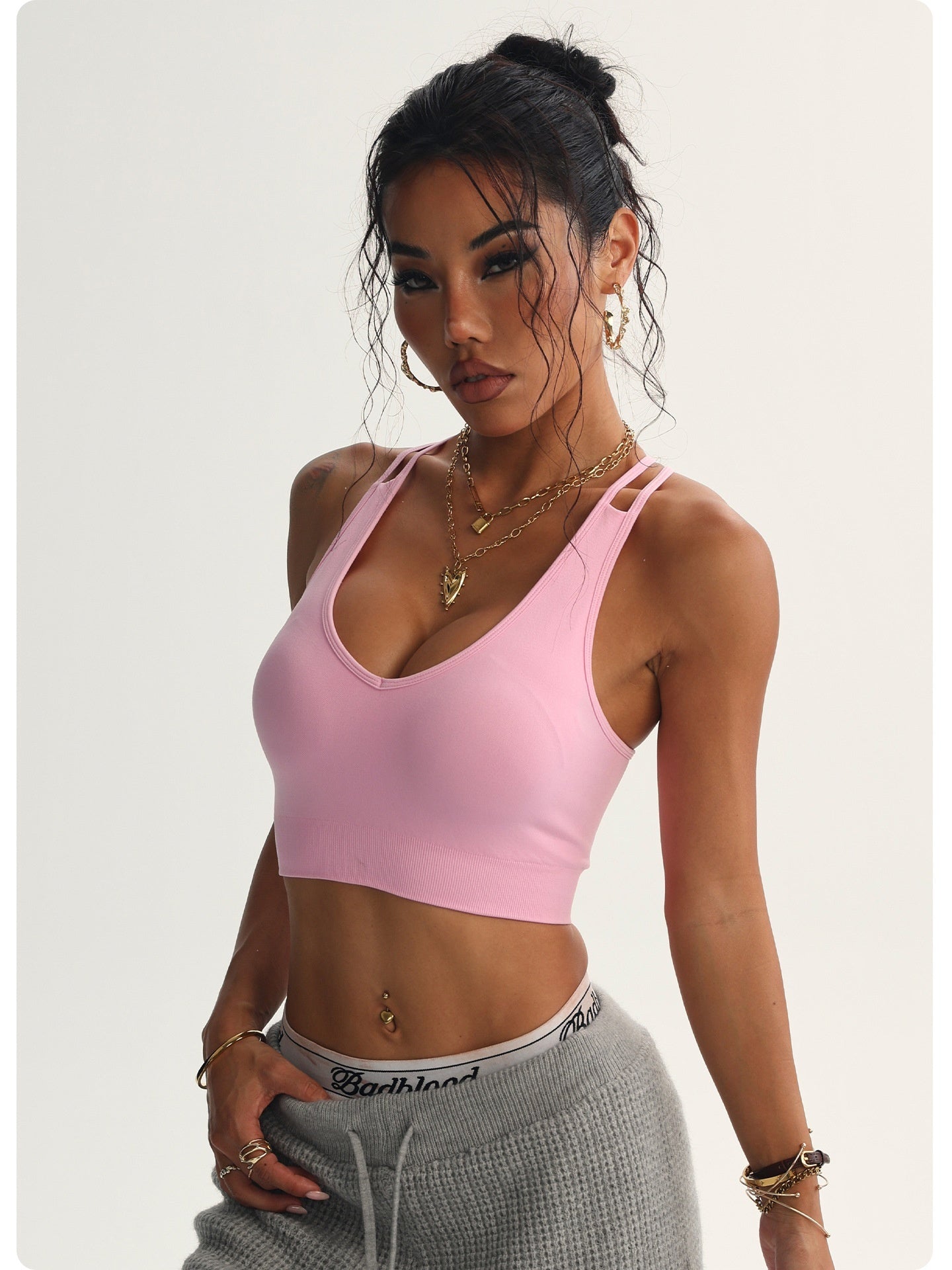 Peach Heart Cross Back Yoga Bra – Super Stretch Sports Bralette for Women