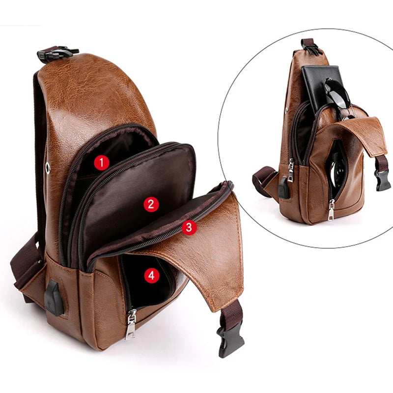 Luxury Men’s Leather Messenger Chest Bag – Vintage Crossbody Business Sling Shoulder Pack