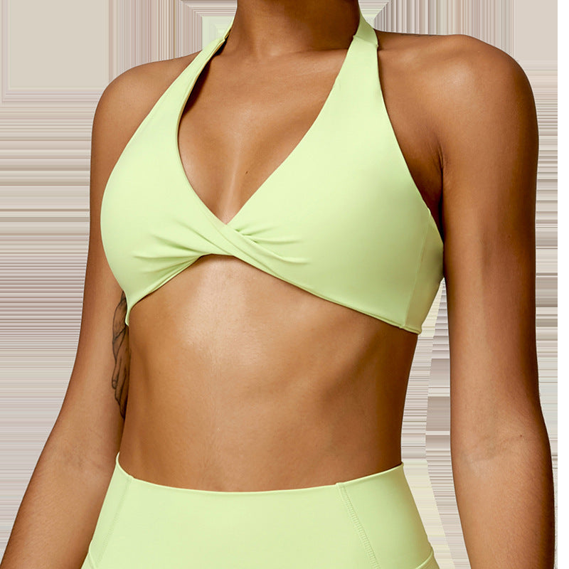 Breathable Halter Beauty Back Yoga Bra – Women’s Deep V Padded Sports Top