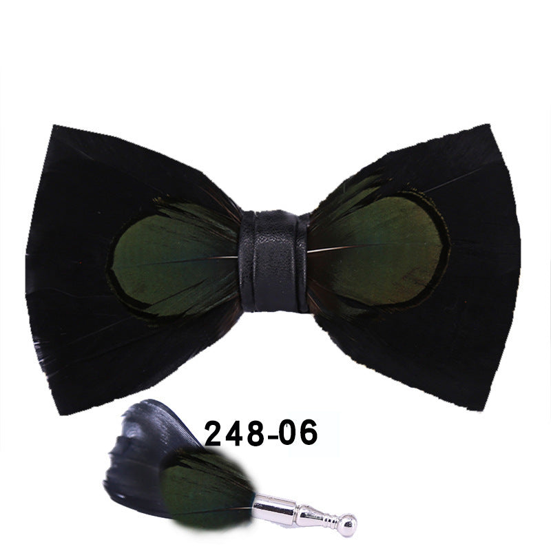 Handmade Feather Bow Tie – Unisex Color Matching Evening Bowtie with Optional Brooch & Gift Box