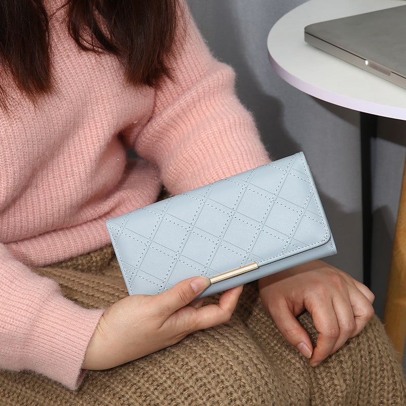 Women's Embroidered Rhombus Clutch Wallet – Large Capacity Waterproof PU Leather