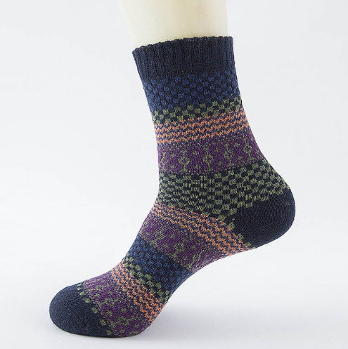 Winter Warm Stripe Wool Socks – 5 Pairs Thick Casual Business Socks for Men