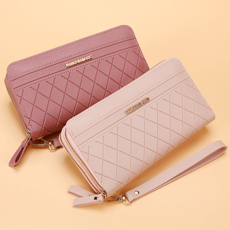 Women’s Double Zipper Long Wallet – Multi Card Slots PU Leather Purse