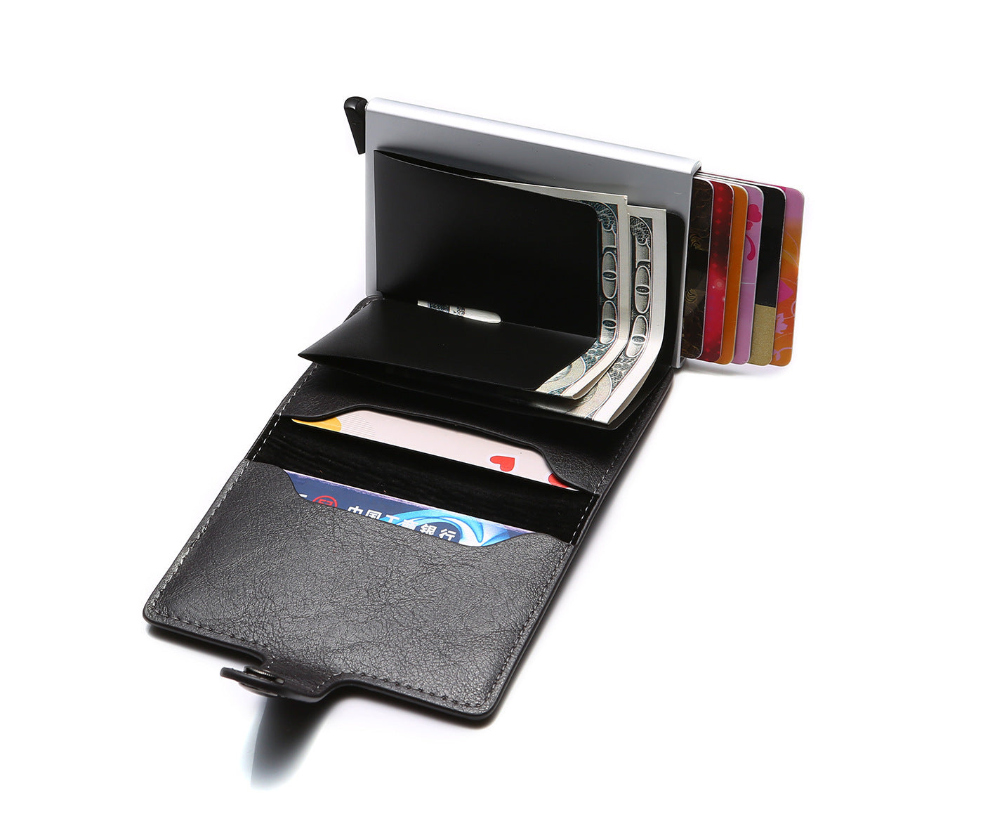 RFID Anti-Theft Vintage Wallet – PU Leather Card Holder with Aluminum Case & Pop-Up Design