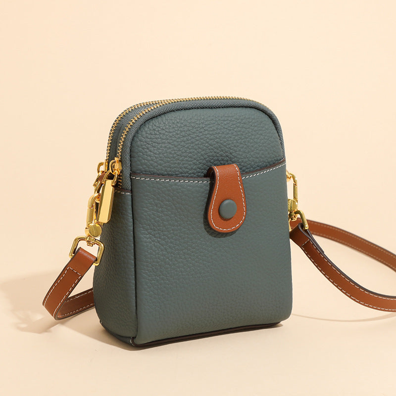 Women’s Leather Crossbody Phone Bag – Small Lychee Pattern Wallet Purse