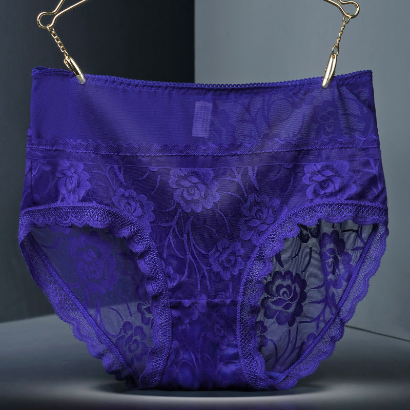 Lace Seamless High-Waist Women’s Briefs – Floral Hollow Breathable Underwear