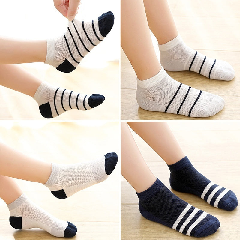 Children's Solid Color Short Socks – Cotton Thin Ankle Socks 5 Pairs for Boys & Girls