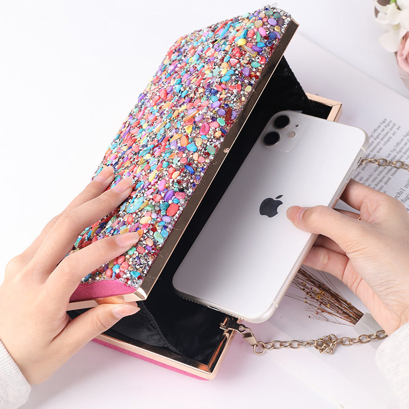 Women's Diamond Clutch Bag – Elegant Banquet Evening PU Leather Handbag