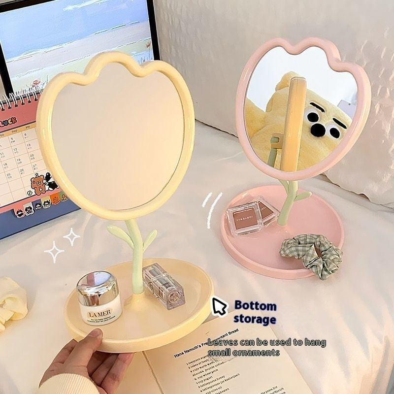 Tulip Vanity Mirror – Cute Cartoon Desktop Makeup Mirror for Dorm, Office & Bedroom