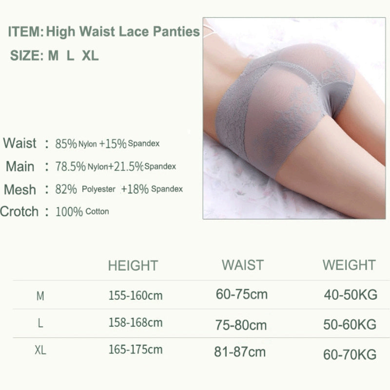 Women’s High-Waist Lace Cotton Briefs – Abdomen Control & Butt Lifting Underwear