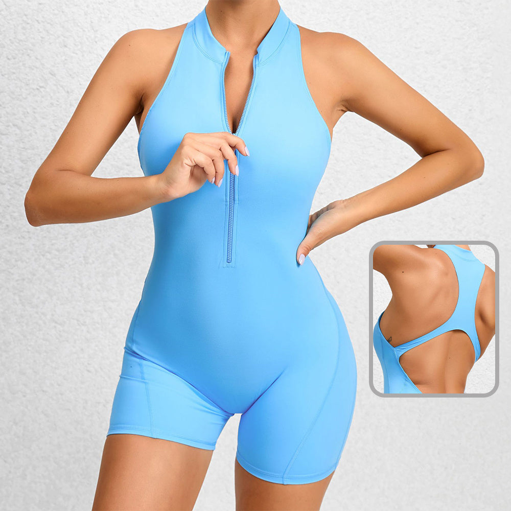 Women’s Zippered Yoga Fitness Jumpsuit – Sleeveless Butt Lifting Sportswear Tummy Control Shapewear