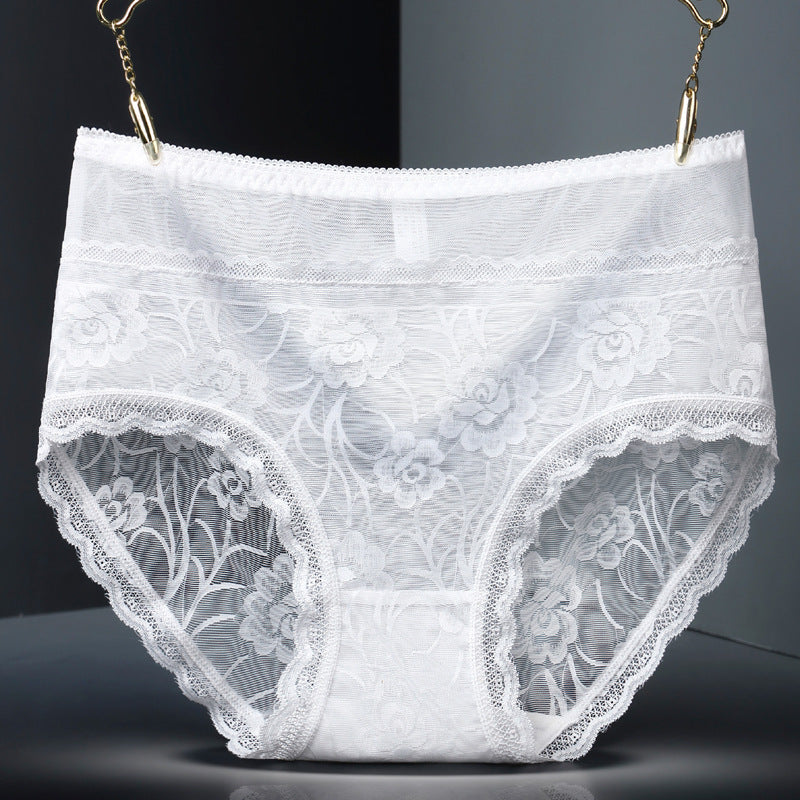 Lace Seamless High-Waist Women’s Briefs – Floral Hollow Breathable Underwear