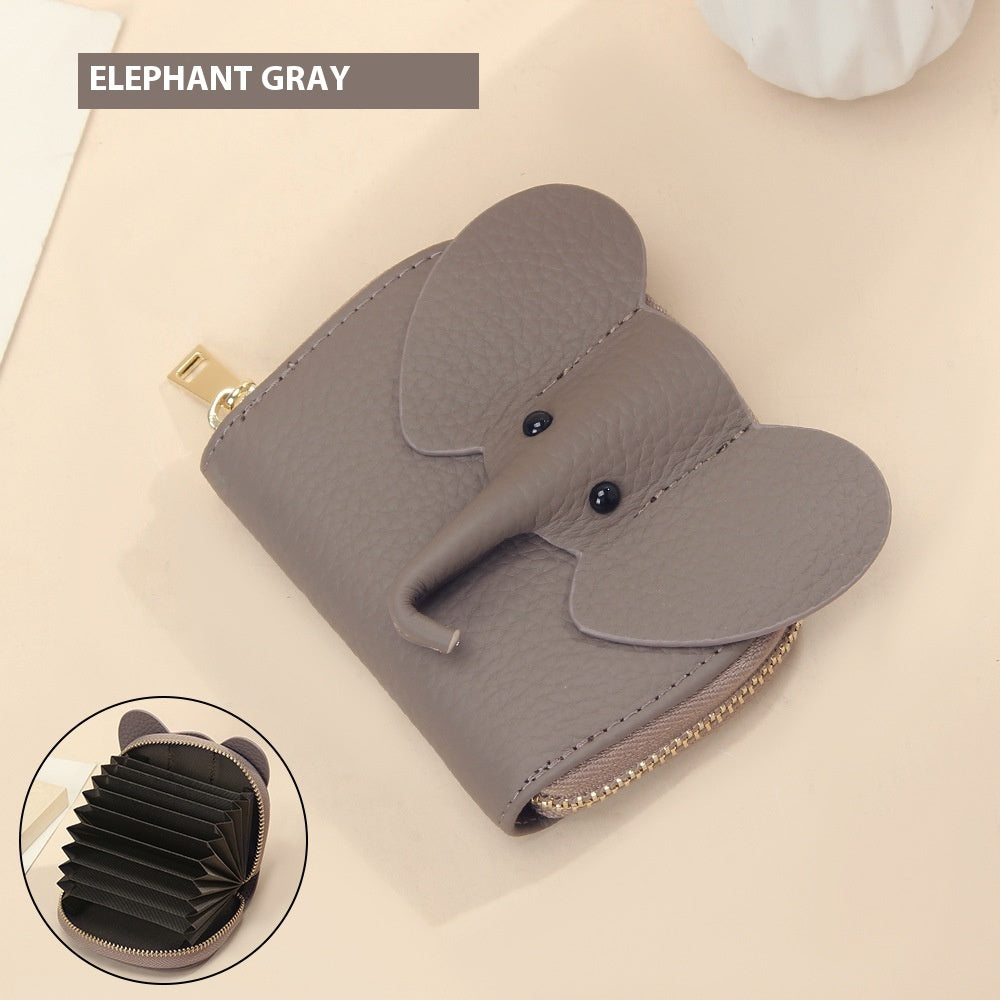 Creative Elephant Leather Card Holder Wallet – Genuine Leather Zipper Coin Purse for Men & Women