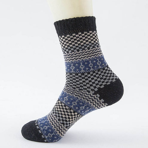 Winter Warm Stripe Wool Socks – 5 Pairs Thick Casual Business Socks for Men