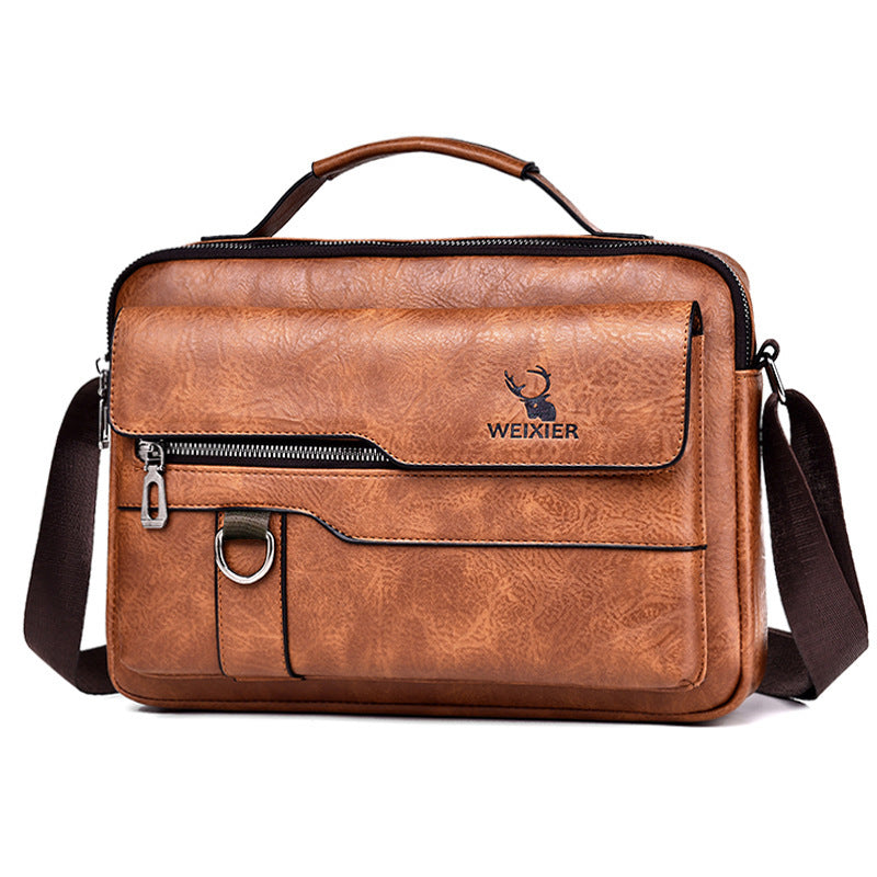Men’s PU Leather Messenger Bag – Retro Business Shoulder Crossbody Backpack with Flap Design
