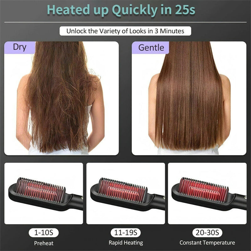 2-In-1 Hair Straightener Hot Comb – Negative Ion Curling Tong & Dual-Purpose Electric Hair Brush