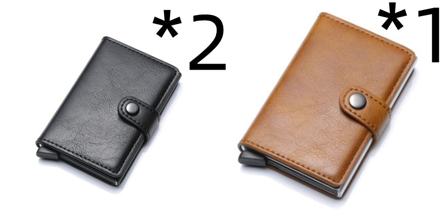 RFID Anti-Theft Vintage Wallet – PU Leather Card Holder with Aluminum Case & Pop-Up Design