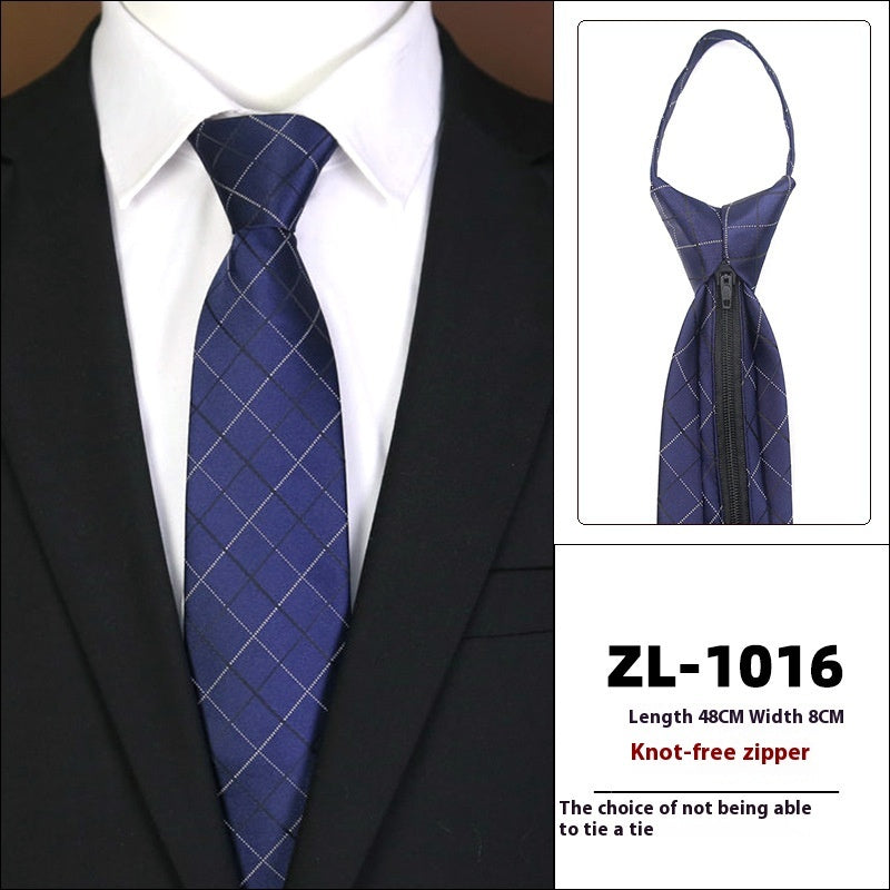 Men’s Formal Business Zipper Tie – Striped Jacquard Knot-Free Necktie