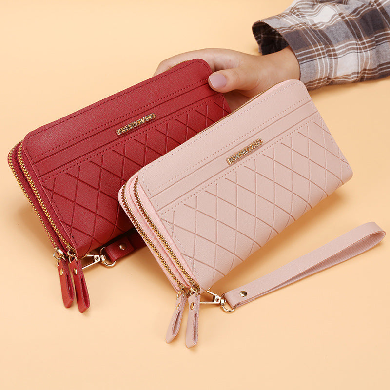 Women’s Double Zipper Long Wallet – Multi Card Slots PU Leather Purse