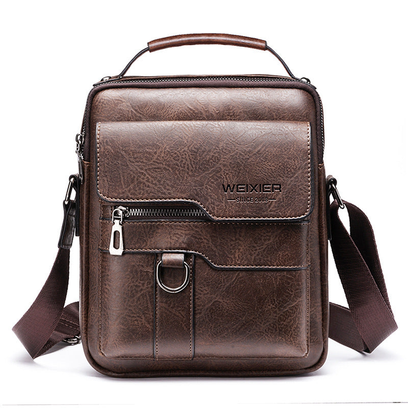 Men’s PU Leather Messenger Bag – Retro Business Shoulder Crossbody Backpack with Flap Design