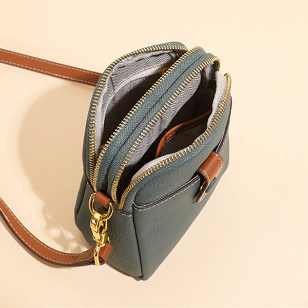 Women’s Leather Crossbody Phone Bag – Small Lychee Pattern Wallet Purse