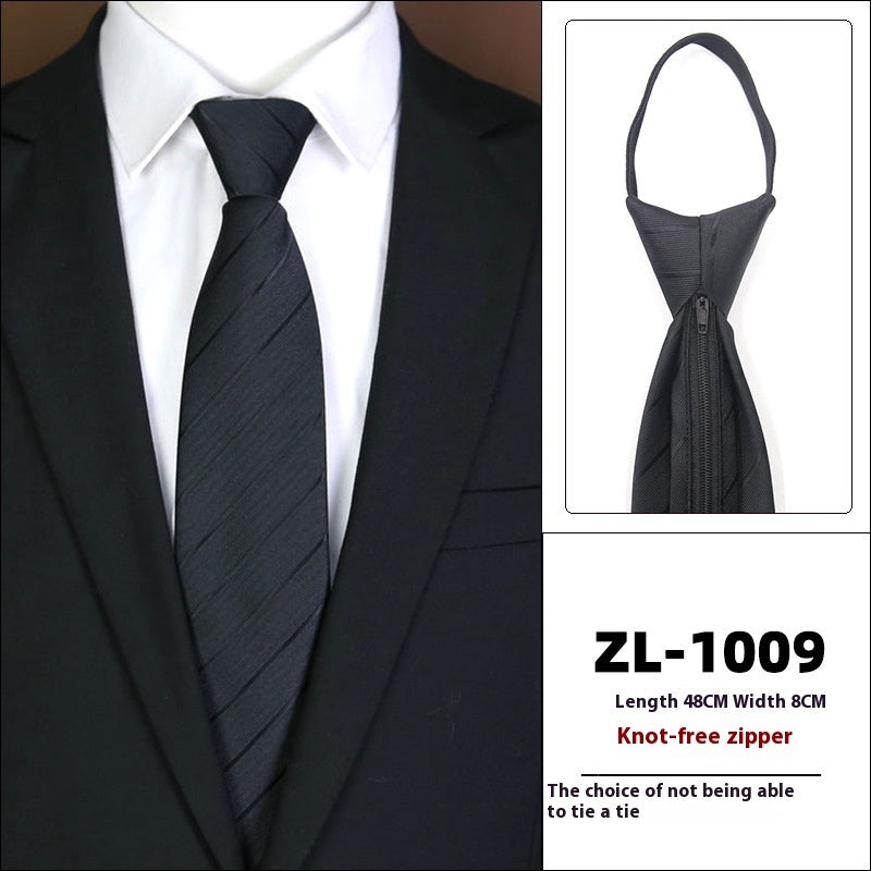 Men’s Formal Business Zipper Tie – Striped Jacquard Knot-Free Necktie