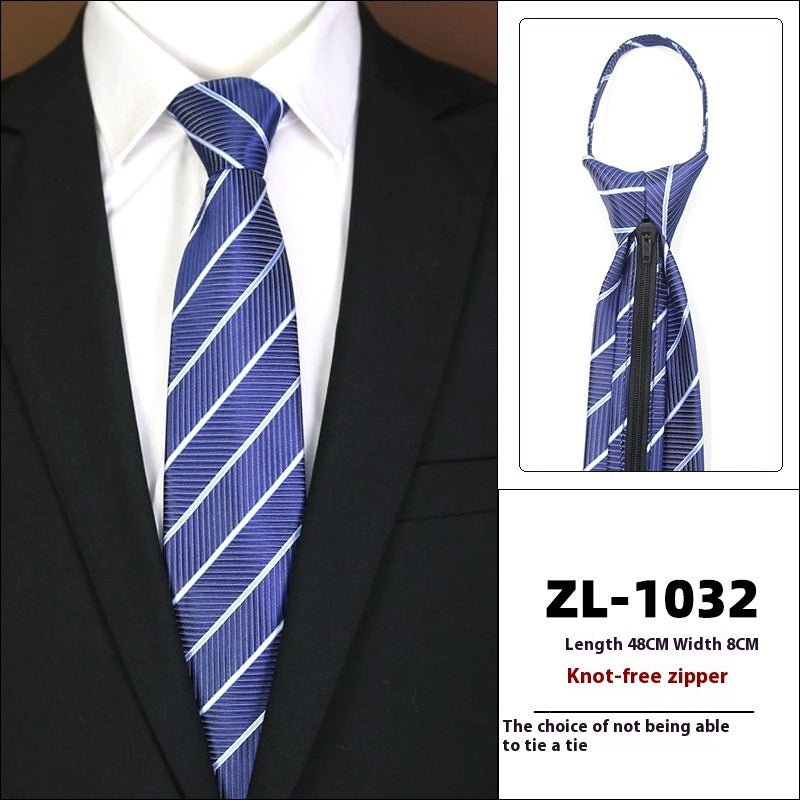 Men’s Formal Business Zipper Tie – Striped Jacquard Knot-Free Necktie