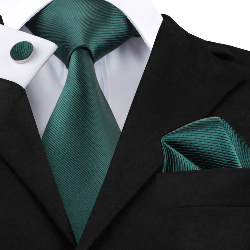 Men’s Solid Color Ribbed Collar Tie – Jacquard Woven Silk Floral Necktie with Wool Lining