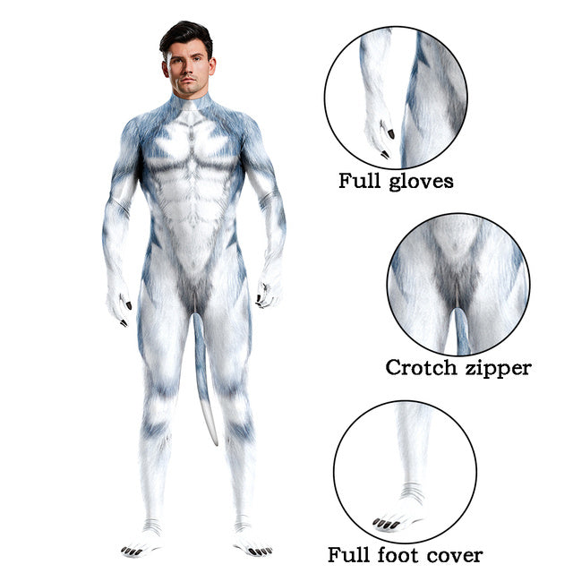 Halloween Husky Zentai Bodysuit with Tail – Animal Cosplay Costume