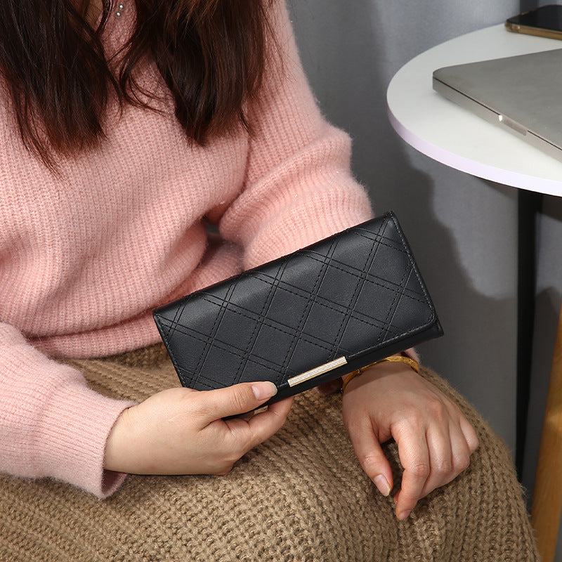 Women's Embroidered Rhombus Clutch Wallet – Large Capacity Waterproof PU Leather