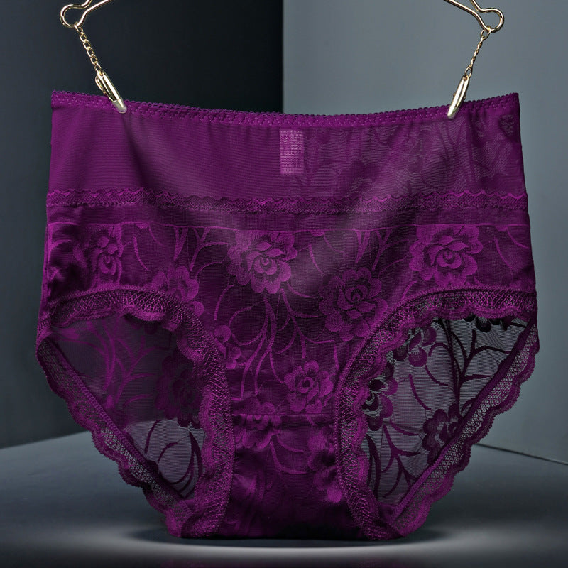 Lace Seamless High-Waist Women’s Briefs – Floral Hollow Breathable Underwear